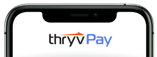 Smartphone showing the logo for ThryvPay, Thryv's online payment processor for small business