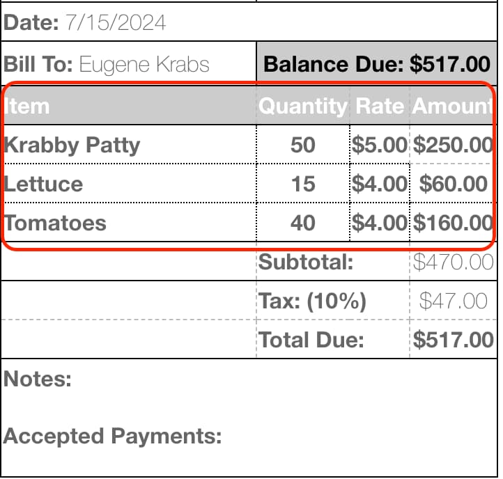 itemized list of goods on an invoice itemized list of goods on an invoice