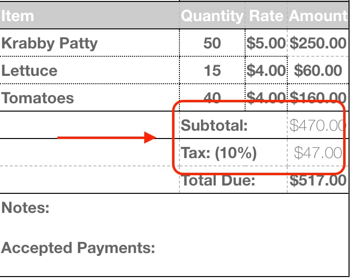 creating a subtotal for an invoice creating a subtotal for an invoice